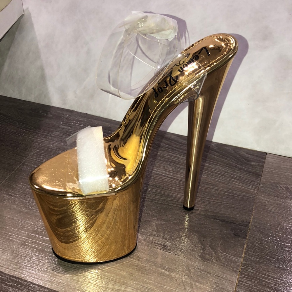 Lemon Drop Beatrice Gold Clear Platform Pump New